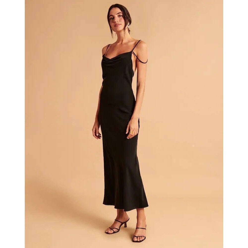 ABERCROMBIE & FITCH Women’s Black Cowl Neck Slip Maxi Dress size XSP